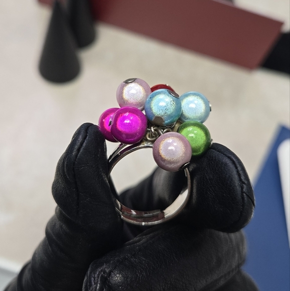 Multicolor Beaded Women's Sliver Tone Ring Size 7 - Picture 6 of 17